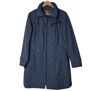 Cole‎ Haan Rain Coat Women's L Lightweight Long Jacket Blue Outerwear